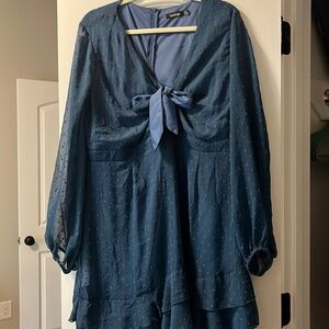 BooHoo Blue Tie Front Dress